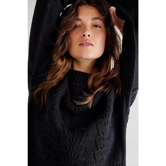 Free People | Black Cotton-Blend Pullover Bell Song Sweater | Size XS - Picture 3 of 13